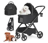Beberoad Pets X-5 Luxury Pet Stroller for Medium Dog Under 55lbs or 2 Small Dogs & Cats, Foldable and Carrier -Detachable (Black)