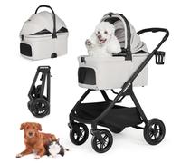 Beberoad Pets X-5 Luxury Pet Stroller for Medium Dog Under 55lbs or 2 Small Dogs & Cats, One-Touch Folding, Adjustable Handle and Detachable Carrier (Inflatable-Wheels Grey)