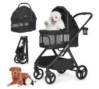 Beberoad Pets X-5 Luxury Pet Stroller for Medium Dog Up to 55 lbs or 2 Small Dogs Cats, 3-in-1 Detachable Carrier & Car Seat, One-Touch Folding, Adjustable Handle, All-Terrain Wheels, Full View, Black