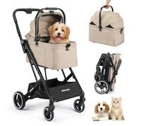 BEBEROAD PETS X2 Pet Stroller, Dog & Cat Stroller for Pets Under 33lbs, Camel