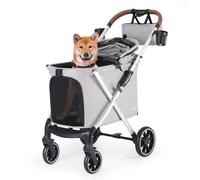 Beberoad Pets X6 Luxury Pet Stroller for Medium Dogs up to 66 lbs, One-Second Fold Design, 180° Canopy, 4-Wheel Shock Absorption (Grey)