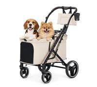 Beberoad Pets X6 Luxury Pet Stroller for Medium Dogs up to 66 lbs, One-Second Fold Design, 180° Canopy, 4-Wheel Shock Absorption (Beige)