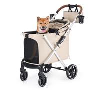 Beberoad Pets X6 Luxury Pet Stroller for Medium Dogs up to 66 lbs, One-Second Fold Design, 180° Canopy, 4-Wheel Shock Absorption (Beige)