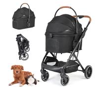Beberoad T6 Pet Stroller Dog Pram for Medium Dogs Under 66lbs or 2 Small Dogs & Cats, 3-in-1 Foldable Pet Pram Dog Pushchair with Mattress and Detachable Carrier, Black