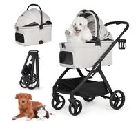Beberoad X-5 Luxury Dog Pram for Medium Dog Up to 25kg or 2 Small Dogs Cats, 3-in-1 Detachable Carrier & Car Seat, One-Touch Fold All-Terrain Pushchair Stroller, Adjustable Handle, Grey