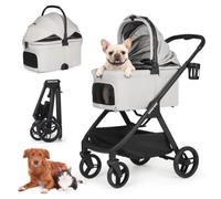 Beberoad X-5 Luxury Dog Pram for Medium Dog Up to 55lbs or 2 Small Dogs Cats, 3-in-1 Detachable Carrier & Car Seat, One-Touch Fold All-Terrain Pushchair Stroller, Adjustable Handle, Grey
