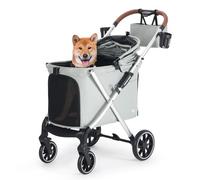 Beberoad X6 Luxury Pet Stroller Dog Pram for Medium Dogs with Organizer, 4 Wheel Foldable Stroller Pet Pram Dog Pushchair with Pad and Two Cup Holder, One-Second Fold Design, Green