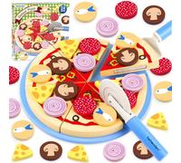 Beberolen Wooden Pizza Play Food Sets, Toy Food for Children Kitchen, Toy Kitchen Accessories for Toddlers, Pretend Role Play Toy Picnic Set, Pizza Cutting Cooking Toy for Kids Boys Girls