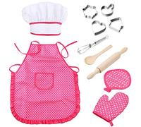 Bebester Kids Chef Set - 11PCS Baking and Cooking Set With Hat, Mitt & Utensils for Toddler Dress Up Costume Career Role Play - Girls Ages 3+