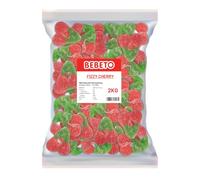 Bebeto Fizzy Cherries 2kg | Fizzy Cherries Flavoured Twin Cherries Shaped Jelly Sweets | Sour Sugar Coated Pick & Mix Treats | Halal Certified Bulk Bag