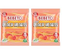 Bebeto Fizzy Peach Hearts (150g), Real Fruit Juice + No Artificial Colours + Vegan + Halal Certified Sweets, Pack of 2