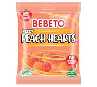 Bebeto Fizzy Peach Hearts (150g), Real Fruit Juice + No Artificial Colours + Vegan + Halal Certified Sweets, Pack of 1