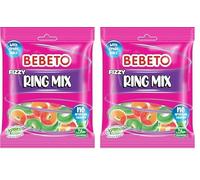 Bebeto Fizzy Ring Mix (150g), Real Fruit Juice + No Artificial Colours + Vegan + Halal Certified Sweets, Pack of 2