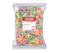 Bebeto Sour Worms 2kg | Fruity Sour Jelly Worms | Chewy Fizzy Gummy Sweets | Halal Certified Bulk Bag