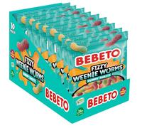Bebeto UK Fizzy Weenie Worms (150g), Real Fruit Juice, No Artificial Colours + Halal Certified Sweets, Pack of 10, 1.5 kg