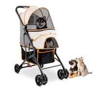 Bebevir 4 Wheels Pet Stroller for Small Medium Dogs Cats up to 40 LBS，Foldable Dog Cat Stroller Jogger Travel Stroller with Storage Basket and Cup Holder, Yellow