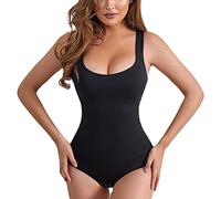 BebeXi Latex Belly Belt Body Shaper Square Neck Sleeveless Tank Tops Bodysuits Belly Belt Women Waterproof Reflective, black, XL