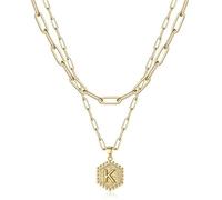 BEBIKR Necklaces for Women - Layered Choker Necklaces Women Gold Layering Paperclip Chain Necklace Simple Adjustable Hexagon Pendant Necklace