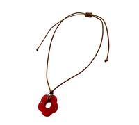 BEBIKR Necklaces for Women - Women Necklace Red Acrylic Choker Necklace Rope Chain Minimalist Flower Pendant Necklace Jewelry Collar Chain Women Girl