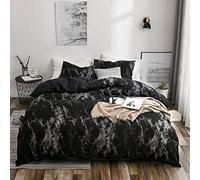 Bebling Printed Duvet Cover Set Marble Pattern 3 pcs with Zipper Closure + 2 Pillowcases - Ultra Soft Hypoallergenic Microfiber Quilt Cover Sets - 200x200cm, Black