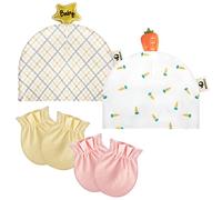 BEBOAN Newborn Hats and Mittens Set 0-6 Months, Beanie Infant Hat for Baby Boys Girls 100% Soft Cotton Hospital Hats 2 Pack, Pink and Yellow