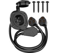 BEBOBLY 15 Amp AC Port Plug, 125V Power Inlet Socket with Waterproof Cover & Integrated Dual 18" Extension Cord, 2 Pole 3-Wire NEMA 5-15 Flanged Generator Inlet Plug for RV Boat Electrical Connections