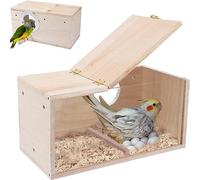 Bebochoi Caja De Cría De Pájaros Diseño Transparent Caja de Nido de Pájaros de Madera Nido cría para Aves Natural Ventana de Visión Clara de Loro para Agapornis, Loros de Cacatúas, 34 x 17 x 19 cm