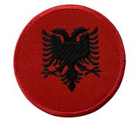 BeBuz Albania Flag Patch Round/Circular 6 cm, Embroidered Iron-On Sew-On Badge, Military Tactical Emblem Badge for Jackets, Backpacks, Hats, and Clothing