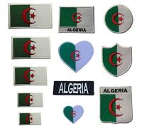 BeBuz Algeria Flag Embroidered Patches, Iron-On/Sew-On Applique, Shield, Round, Heart and Rectangle Flag Badges for Jackets, Bags, Uniforms, Various Sizes (Country Name)