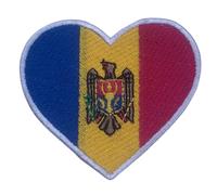 BeBuz All Countries Embroidered Heart Flag Patches - Iron-On/Sew-On National Emblem Appliqué - Fabric Repair Tactical Military Badges for Jacket, Hat, Backpack, DIY Craft (Moldova)