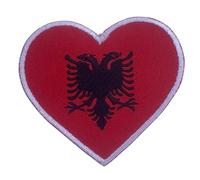 BeBuz All Countries Embroidered Heart Flag Patches - Iron-On/Sew-On National Emblem Appliqué - Fabric Repair Tactical Military Badges for Jacket, Hat, Backpack, DIY Craft (Albania)