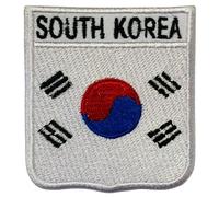 BeBuz All Countries Embroidered Shield Flag with Name Patches - Iron-On or Sew-On National Emblem Badges - Military Country Patch for Jacket, Hat and DIY Craft (South Korea)