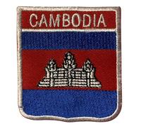 BeBuz All Countries Embroidered Shield Flag with Name Patches - Iron-On or Sew-On National Emblem Badges - Military Country Patch for Jacket, Hat and DIY Craft (Cambodia)