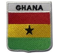 BeBuz All Countries Embroidered Shield Flag with Name Patches - Iron-On or Sew-On National Emblem Badges - Military Country Patch for Jacket, Hat and DIY Craft (Ghana)