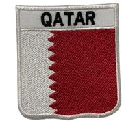 BeBuz All Countries Embroidered Shield Flag with Name Patches - Iron-On or Sew-On National Emblem Badges - Military Country Patch for Jacket, Hat and DIY Craft (Qatar)