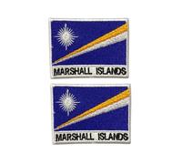 BeBuz All Countries Flag Patch with Name Set of 2 - 7cm x 5cm Embroidered Iron On and Sew On Applique Badge for Jackets, Hats, Backpacks and Uniforms (Marshall Islands)