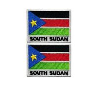 BeBuz All Countries Flag Patch with Name Set of 2 - 7cm x 5cm Embroidered Iron On and Sew On Applique Badge for Jackets, Hats, Backpacks and Uniforms (South Sudan)