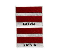 BeBuz All Countries Flag Patch with Name Set of 2 - 7cm x 5cm Embroidered Iron On and Sew On Applique Badge for Jackets, Hats, Backpacks and Uniforms (Latvia)
