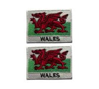 BeBuz All Countries Flag Patch with Name Set of 2 - 7cm x 5cm Embroidered Iron On and Sew On Applique Badge for Jackets, Hats, Backpacks and Uniforms (Wales)