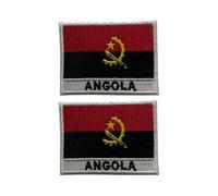 BeBuz All Countries Flag Patch with Name Set of 2 - 7cm x 5cm Embroidered Iron On and Sew On Applique Badge for Jackets, Hats, Backpacks and Uniforms (Angola)