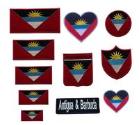 BeBuz Antigua and Barbuda Flag Embroidered Patches, Iron-On/Sew-On Applique, Shield, Round, Heart and Rectangle Flag Badges for Jackets, Bags, Uniforms, Various Sizes (Shield Flag Name)