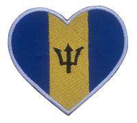 Bebuz Barbados Embroidered Heart Flag Iron On Sew On National Emblem Patch Applique Fabric Repair Tactical Military Patches