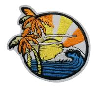 Bebuz Beach Sunset with Palm Trees Embroidery Iron-On Patches for Clothing Sew-On Applique for DIY Crafts Denim Jackets Jeans Backpacks