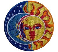 Bebuz Blue Moon and Yellow Sun Eclipse Embroidery Iron-On Patches for Clothing Sew-On Applique for DIY Crafts Denim Jackets Jeans Backpacks