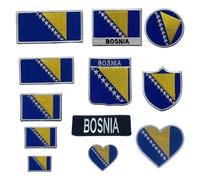 BeBuz Bosnia Flag Embroidered Patches, Iron-On/Sew-On Applique, Shield, Round, Heart and Rectangle Flag Badges for Jackets, Bags, Uniforms, Various Sizes (Heart Flag Small)