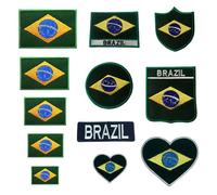 BeBuz Brazil Flag Embroidered Patches, Iron-On/Sew-On Applique, Shield, Round, Heart and Rectangle Flag Badges for Jackets, Bags, Uniforms, Various Sizes (Flag 4.5cm x 3cm)