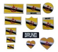 BeBuz Brunei Flag Embroidered Patch Set, Iron-On or Sew-On Applique Badges, Rectangle Shield Round Heart Shapes, for Jackets, Backpacks, Hats, Uniforms and Various Sizes (Heart Flag Small)