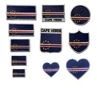 BeBuz Cape Verde Flag Embroidered Patches, Iron-On/Sew-On Applique, Shield, Round, Heart and Rectangle Flag Badges for Jackets, Bags, Uniforms, Various Sizes (Flag with Name)