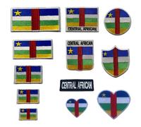 BeBuz Central African Flag Embroidered Patch Set, Iron-On or Sew-On Applique Badges, Rectangle Shield Round Heart Shapes, for Jackets, Backpacks, Hats, Uniforms and Various Sizes (Flag with Name)