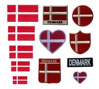 BeBuz Denmark Flag Embroidered Patches, Iron-On/Sew-On Applique, Shield, Round, Heart and Rectangle Flag Badges for Jackets, Bags, Uniforms, Various Sizes (Round Flag)